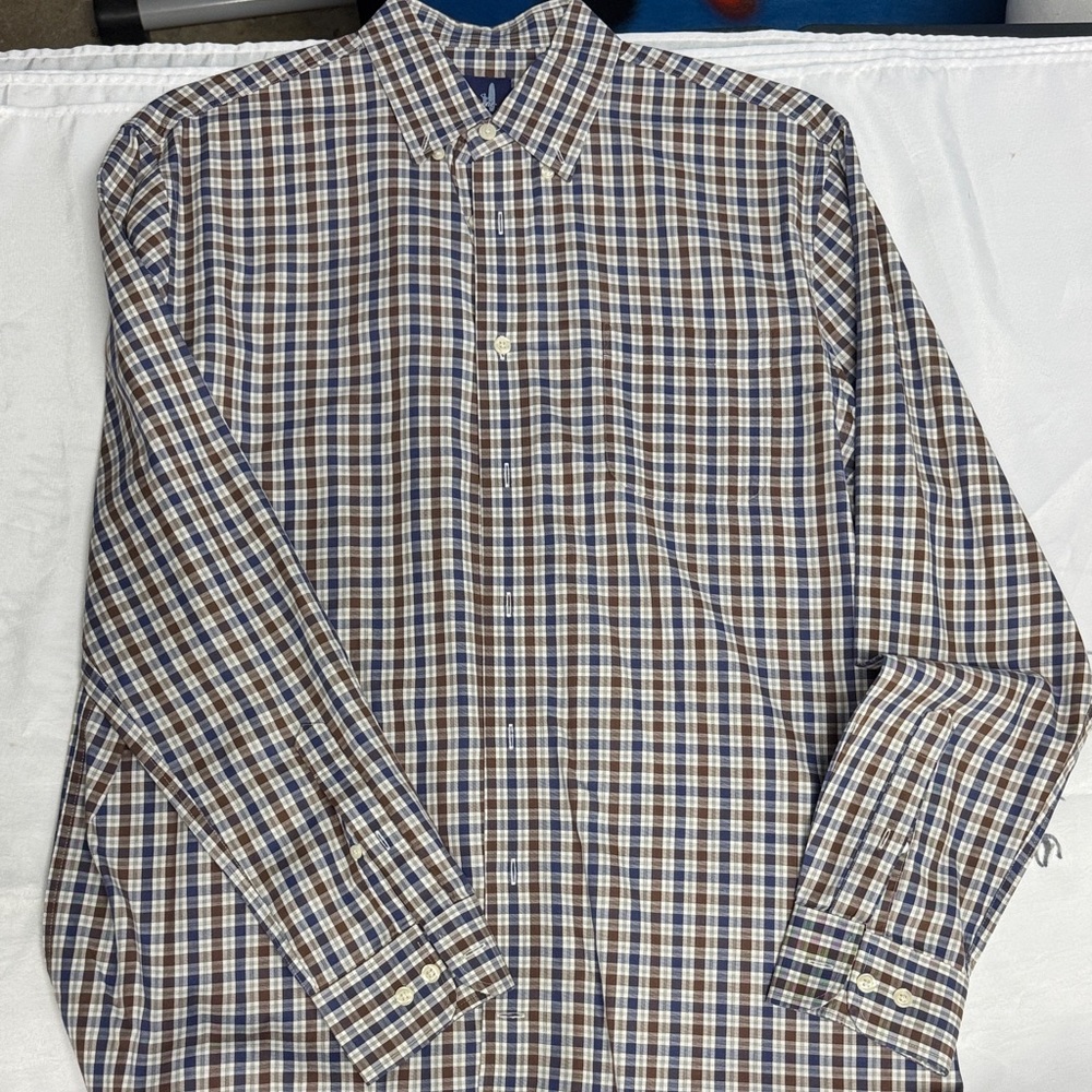 johnnie-O Blue and Brown Plaid Casual Shirt